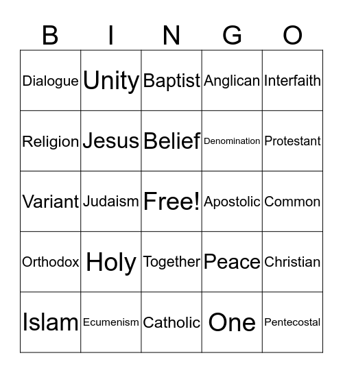 Interfaith Dialogue & Ecumenism Bingo Card