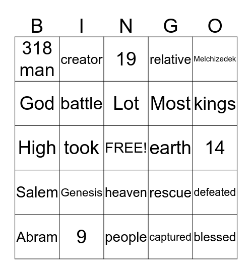 Genesis 14:19  Bingo Card