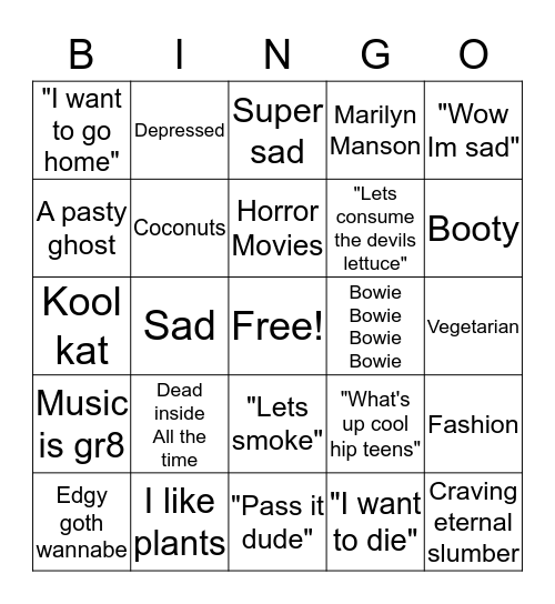 @godztearz Bingo Card