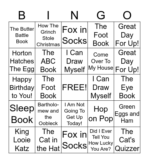 DR SEUSS BINGO Card