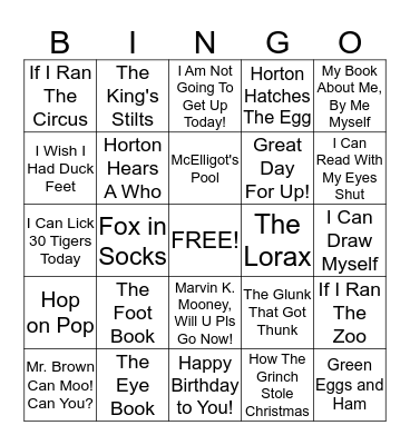Dr Seuss Bingo Card
