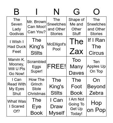 Dr Seuss Bingo Card
