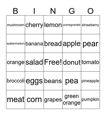 Food Bingo Card