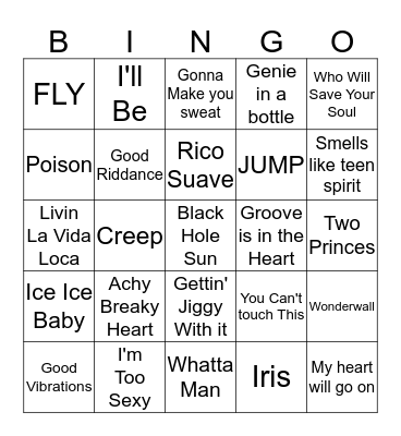 Top Hits of the 90's Bingo Card