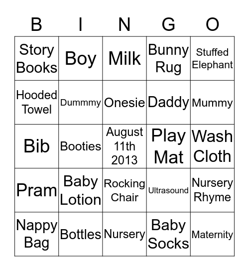 Claire's Baby Shower Bingo Card