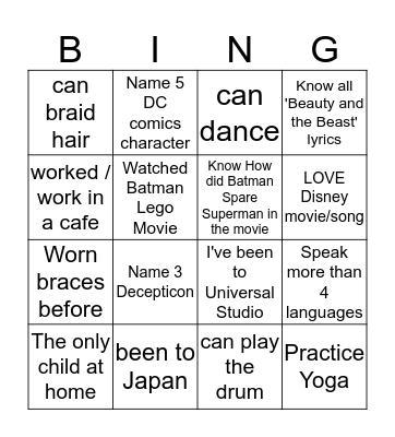 BINGO !  Bingo Card