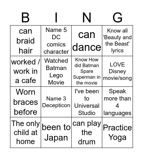 BINGO !  Bingo Card