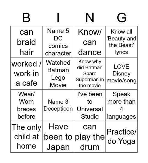 BINGO !  Bingo Card