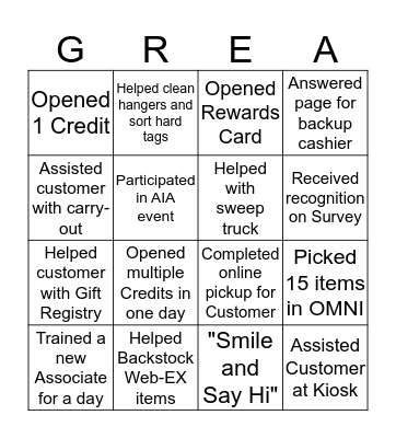 Kohl's Bingo Card