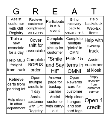 Kohl's Bingo Card