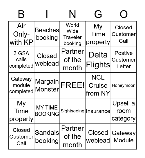 Liberty Travel Bingo Card