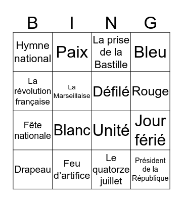 Bastille Day  Bingo Card