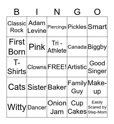Brittany's Sweet Sixteen Bingo Card