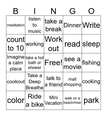 Coping Skills  Bingo Card