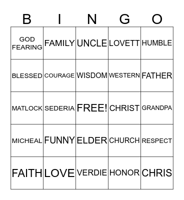 WORDS OF LIFE: LOVETT RABB Bingo Card