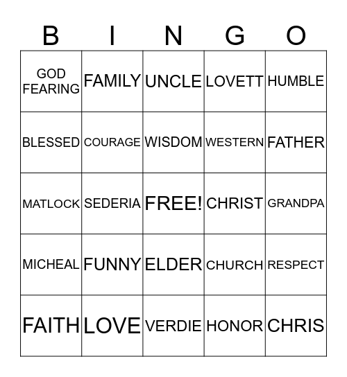 WORDS OF LIFE: LOVETT RABB Bingo Card