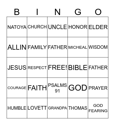 WORDS OF LIFE: LOVETT RABB Bingo Card