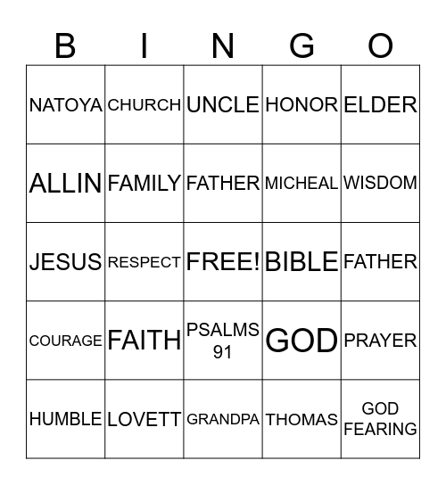 WORDS OF LIFE: LOVETT RABB Bingo Card