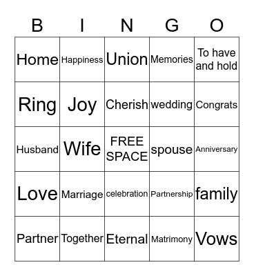 MARRIAGE BINGO Card