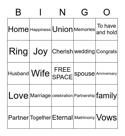 MARRIAGE BINGO Card