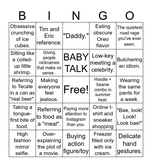 Sam Bingo Card