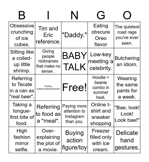 Sam Bingo Card