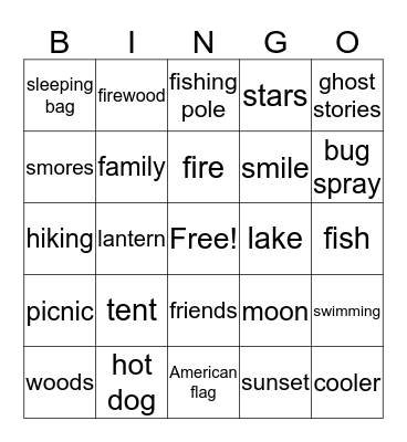 Great American Backyard Campout Day Bingo Card