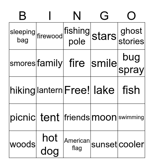 Great American Backyard Campout Day Bingo Card