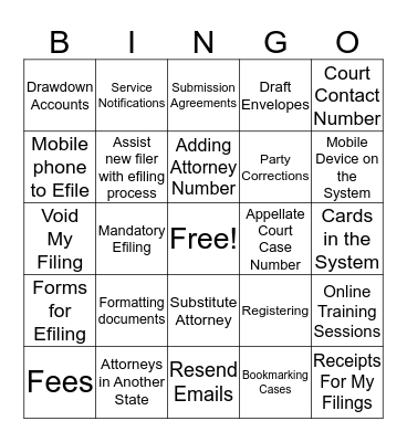 Filer Support Bingo Card