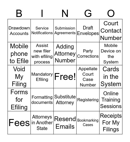 Filer Support Bingo Card