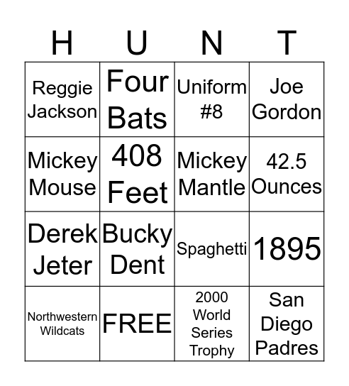 Yankee Bingo Scavenger Bingo Card