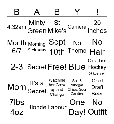 Carine's Baby Shower Bingo Card
