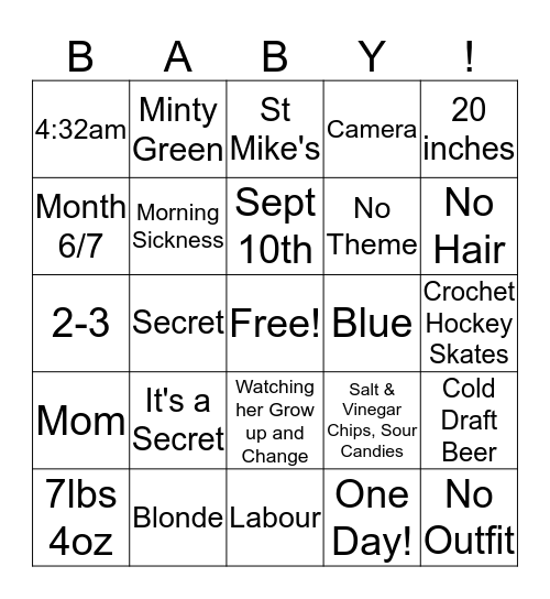 Carine's Baby Shower Bingo Card