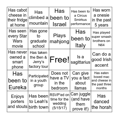 Team LAFI Human Bingo Card