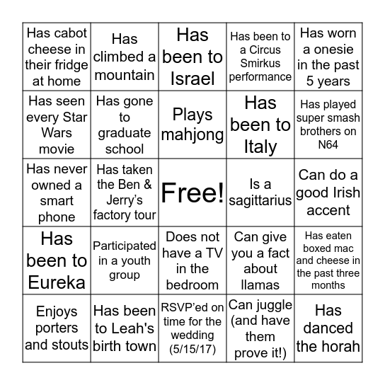 Team LAFI Human Bingo Card