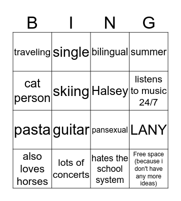 Tilly's bingo Card