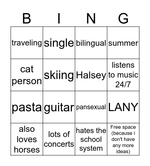 Tilly's bingo Card