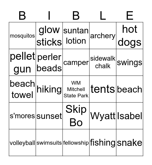 BETHEL'S ANNUAL CAMPOUT Bingo Card