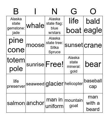 Alaska Bingo Card