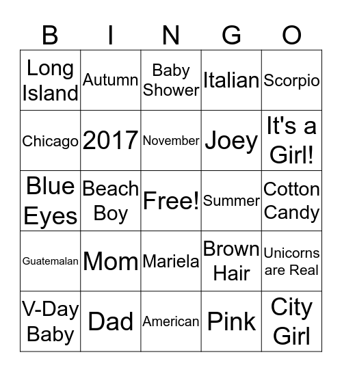 Baby Mantle Bingo Card