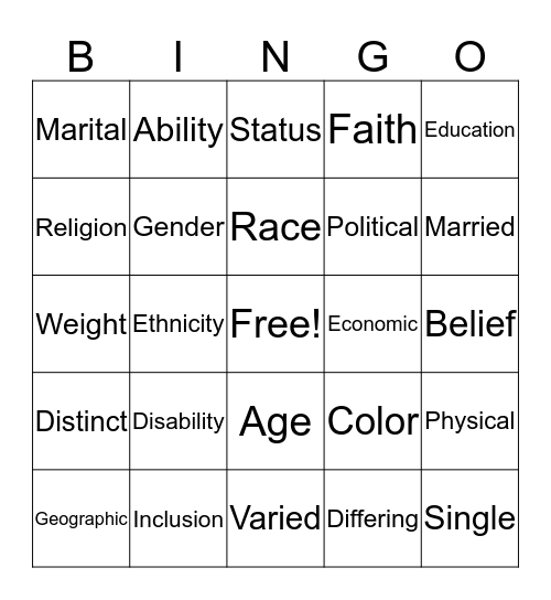 Inclusion Week Bingo Card