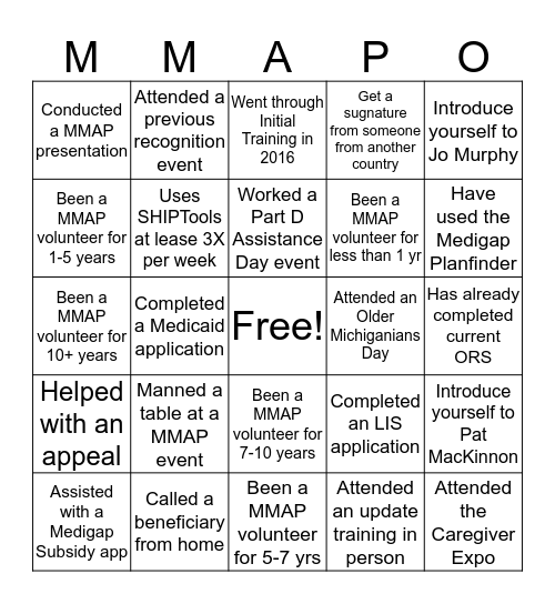 MMAPO Bingo Card