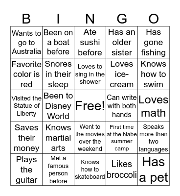 Getting to know you! Bingo Card