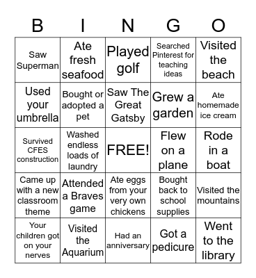 Summer 2013 Bingo Card