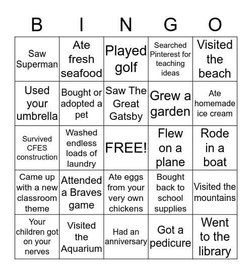 Summer 2013 Bingo Card