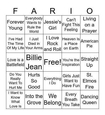 FARIO'S RADIO Bingo Card