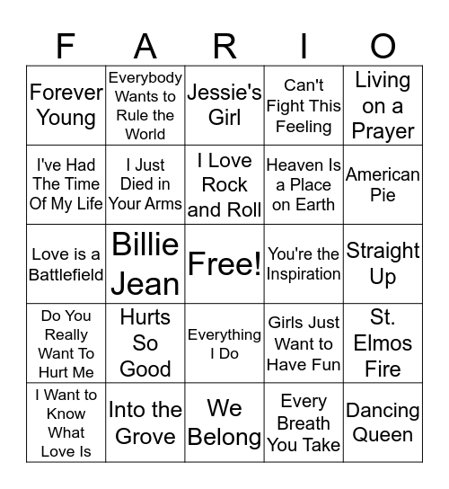 FARIO'S RADIO Bingo Card