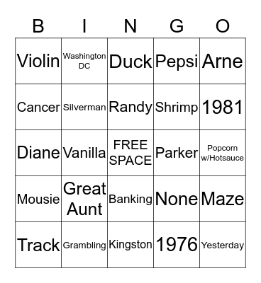 Untitled Bingo Card