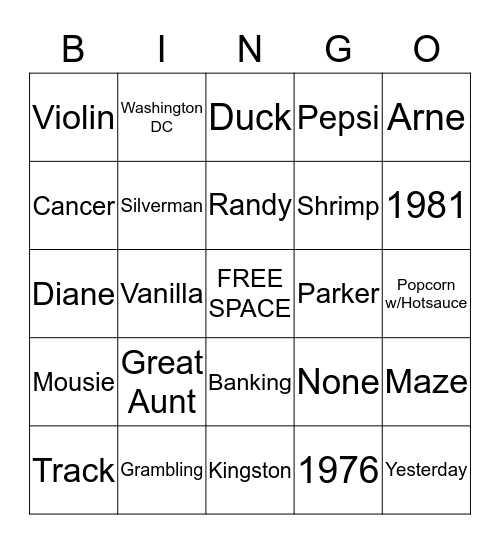 Untitled Bingo Card
