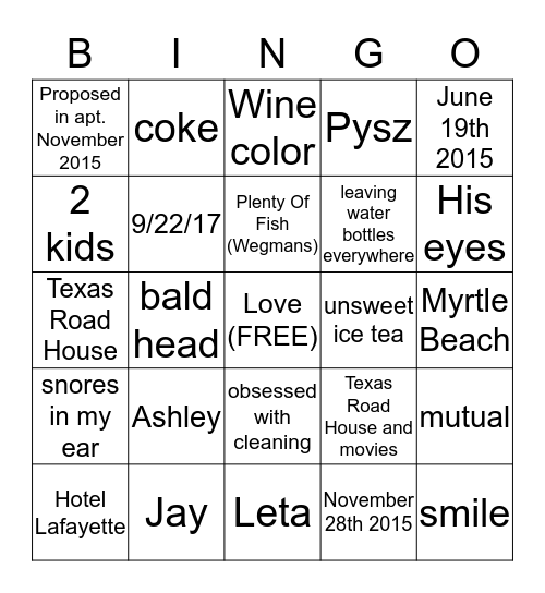 Ashley and Jay Bingo Card